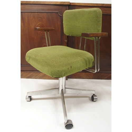 80 - A mid 20th century Norsteel swivel desk chair with green upholstered adjustable back rest and seat o... 