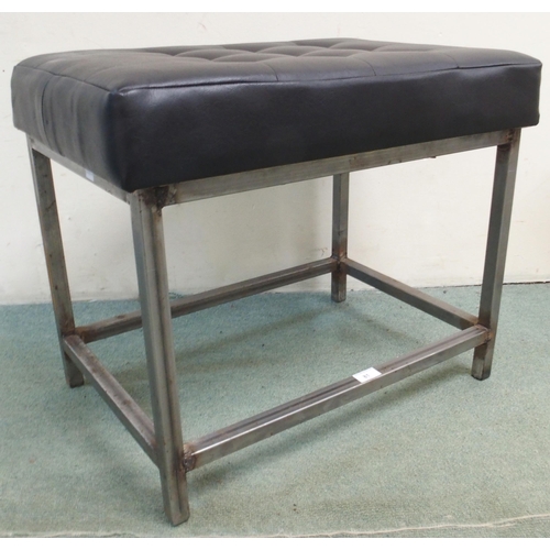 81 - A mid 20th century black vinyl upholstered stool on steel base, 54cm high x 64cm wide x 44cm deep