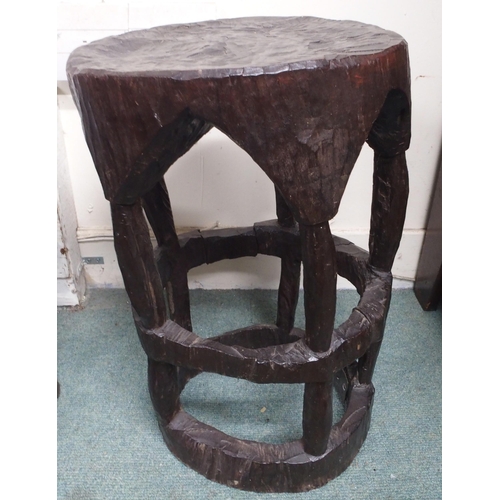 94 - A lot comprising an east African hardwood chair with high back over carved seat and support, 115cm h... 