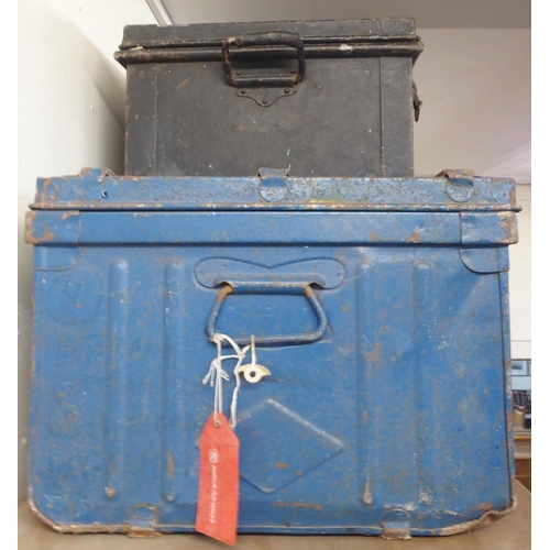 95 - A lot of three metal travel trunks including military example (3)