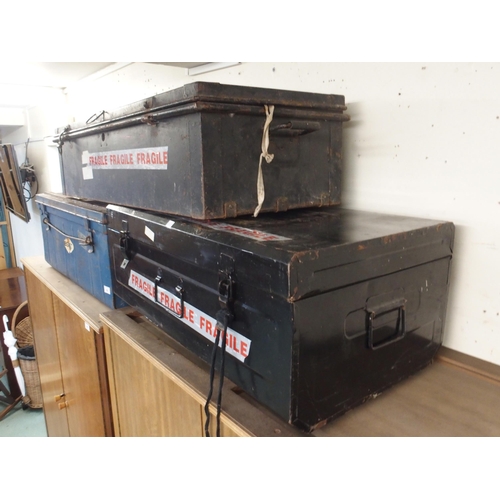 95 - A lot of three metal travel trunks including military example (3)