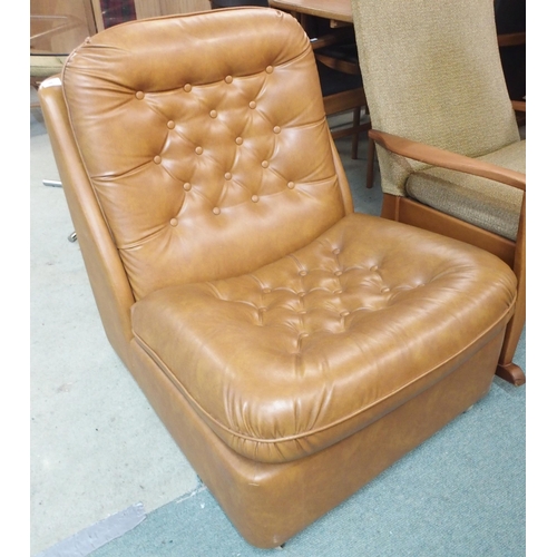 96 - A 20th century brown buttoned upholstered lounge chair, 82cm high x 70cm wide x 80cm deep