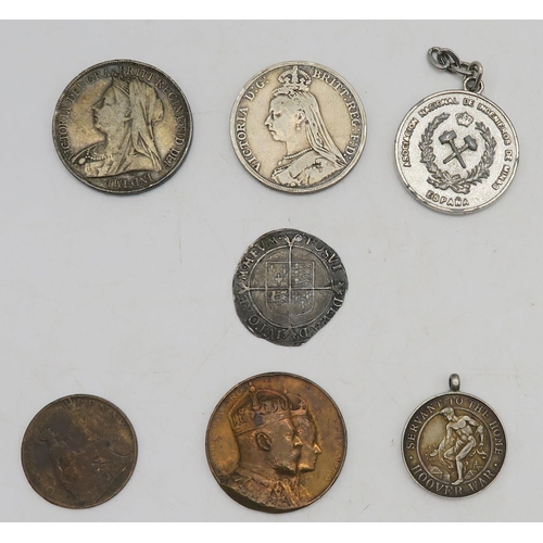 301 - ELIZABETH I hammered silver shilling, Victoria crown 1889 and 1900, various commemorative crowns and... 