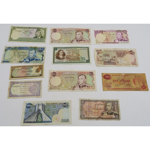 303D - BANK NOTES South Africa, Jordan, Egypt, Iran, Guyana, Bharain, Pakistan, Seychelles, United Arab Emi... 