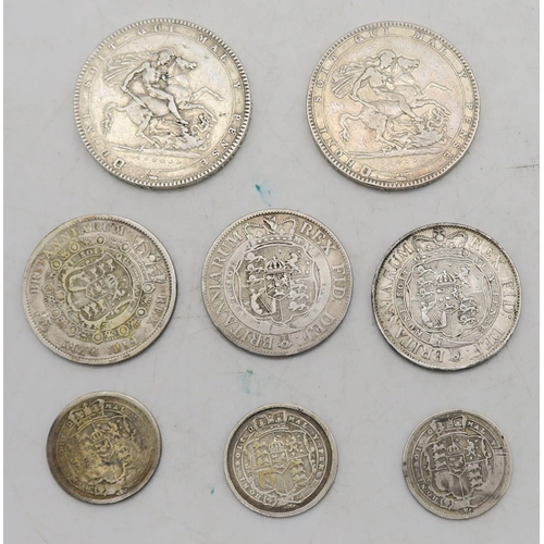 306D - GEORGE III CROWN 1819 and 1820 together with George III 1/2 crown 1817, 1818 and 1820 and three shil... 