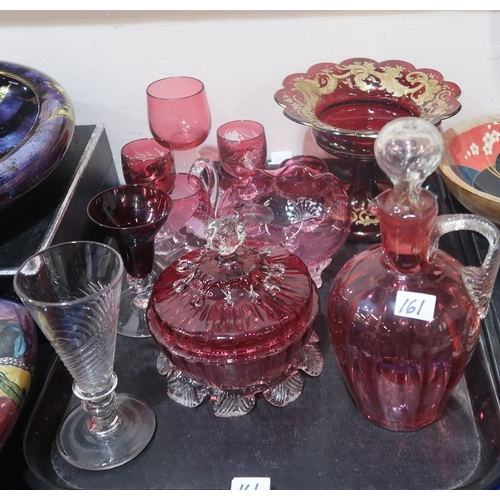 161 - A collection of cranberry and ruby glass, including drinking glasses, vase, dishes etc