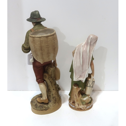 190 - Two Royal Dux figures including a boy carrying a basket on his back, no 1681 and a water carrier, no... 