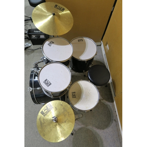 331 - A Session Pro five piece drumkit together with four sets of drumsticks and various self learning pub... 