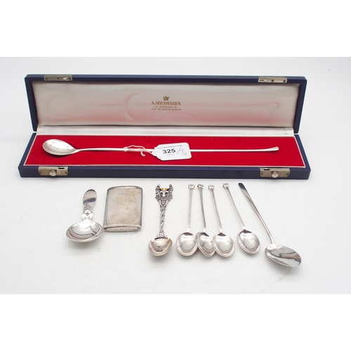 325 - A collection of silver including a cased Danish silver cocktail spoon, by A. Michelsen, a Georg Jens... 