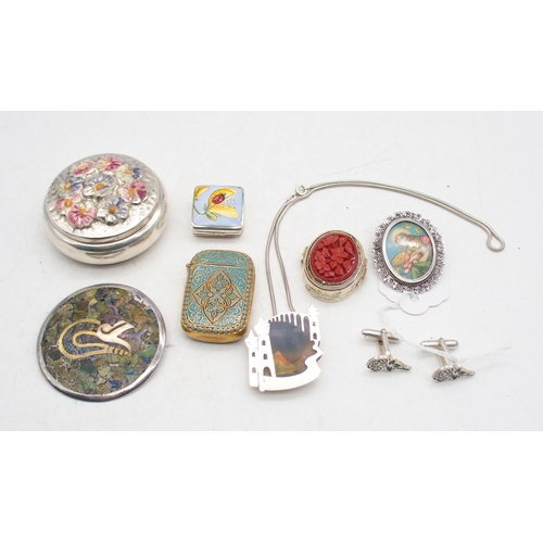 326 - A collection of silver including a silver gilt champlevé enamel vesta, by David Andersen, dec... 