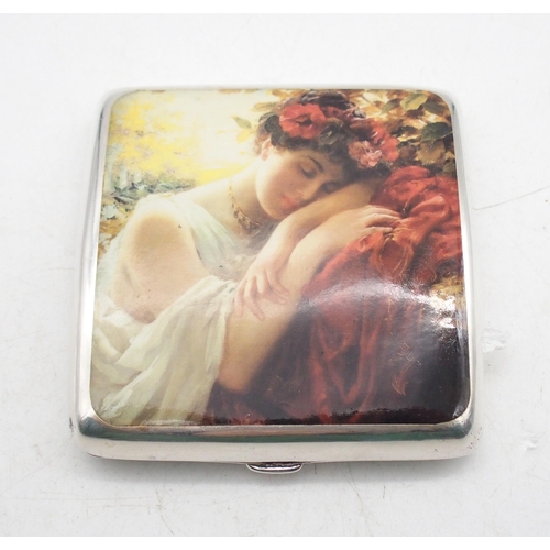 327 - A pictorial silver cigarette case depicting Autumn by Thomas Benjamin Kennington,  the cas... 