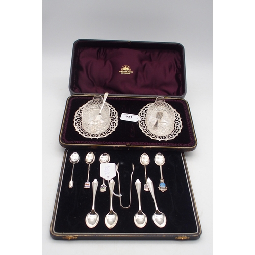 331 - A cased set of cut glass and silver butter dishes, by Hamilton & Inches, Edinburgh 1902, in the ... 