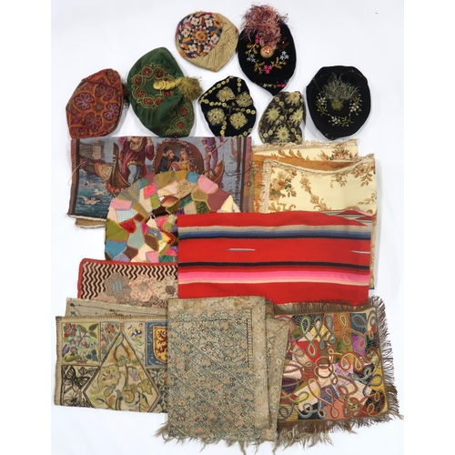 281 - A lot of embroidered and other textiles, hats etc