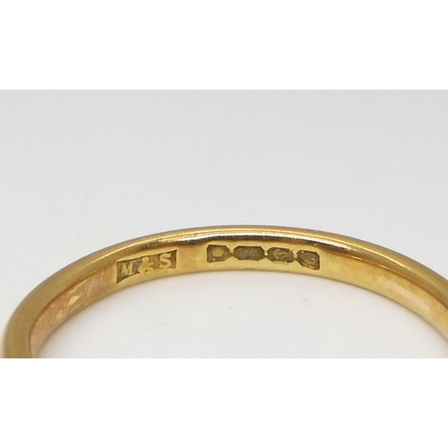 519 - An 18ct gold wedding ring size O1/2, a further 18ct ring shank, weight together 4gms, together with ... 