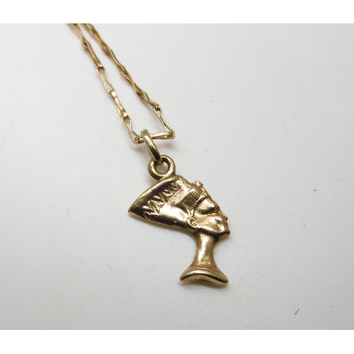 546 - A 9ct gold rope chain, length 51cm, together with an (af) Nefertiti pendant and chain weight togethe... 