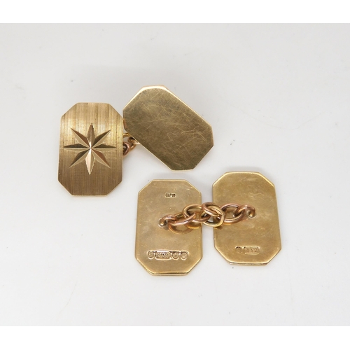 549 - A pair of 9ct gold cufflinks, a three colour gold bracelet, and a yellow metal setting set with a pi... 