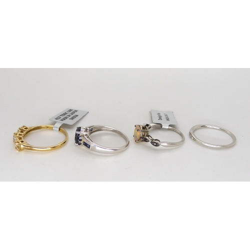 575 - Three 9ct gold Gems tv rings, two with 'As New' tags, set with sapphire, size O1/2, Ethiopian opal s... 