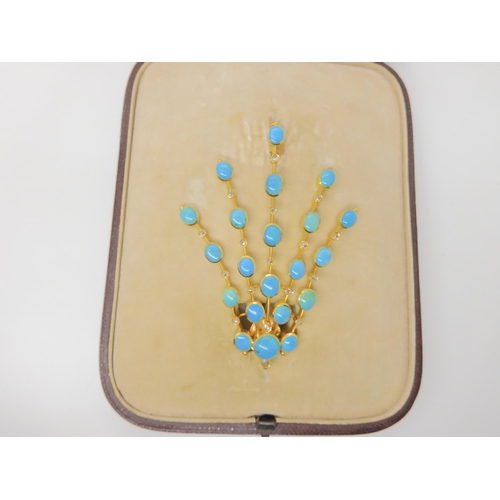 2722 - A TURQUOISE AND DIAMOND STATEMENT BROOCHset throughout in yellow metal the oval and round turquoises... 