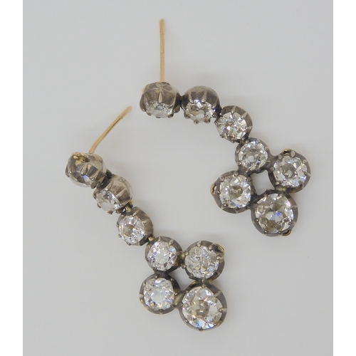 2725 - A PAIR OF DIAMOND DROP EARRINGSset with estimated approx 6.50cts of old cut diamonds across the pair... 