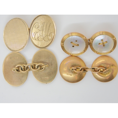 2726 - TWO PAIRS OF 9CT GOLD CUFFLINKSA pair of Deakin & Francis engine and hand engraved cufflinks, on... 