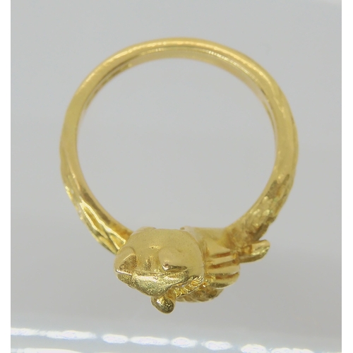 2736 - AN 18CT GOLD OWL RINGwith diamond set eyes. Full Birmingham import marks. Finger size L, weight 6.8g... 