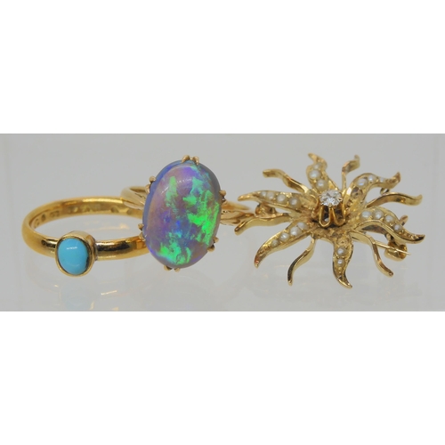 2739 - AN OPAL RING AND OTHER ITEMSThe solid black opal has lively green, purple and blue colour play, and ... 