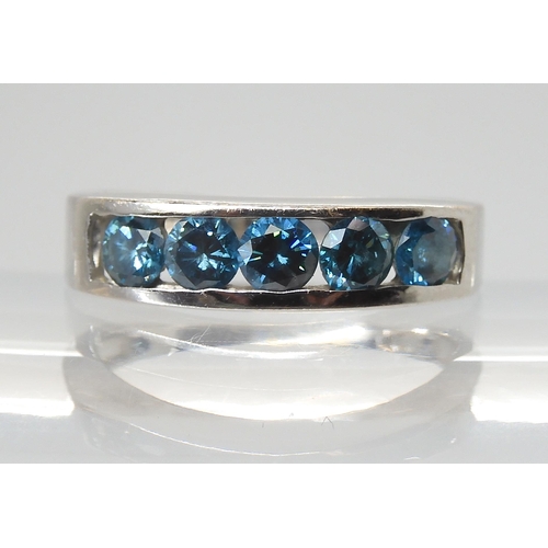 2763 - A BLUE DIAMOND RINGmounted in 14k white gold, set with estimated approx 0.60cts of brilliant cut blu... 