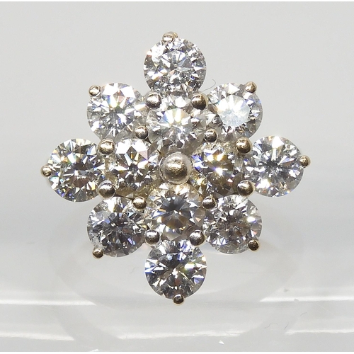 2777 - A SUBSTANTIAL DIAMOND CLUSTER RINGset with estimated approx 3.60cts of brilliant cut diamonds, mount... 