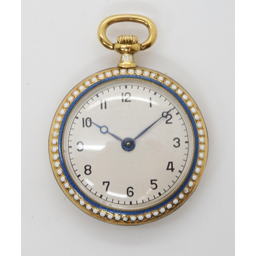 2887 - AN ENAMEL AND DIAMOND FOB WATCH, PURPORTED TO BE BY TIFFANYthe case with blue guilloche enamel and w... 