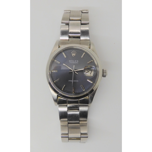 2897 - A ROLEX OYSTERDATE PRECISIONwith dark grey satined dial, silver coloured baton numerals, hands, and ... 