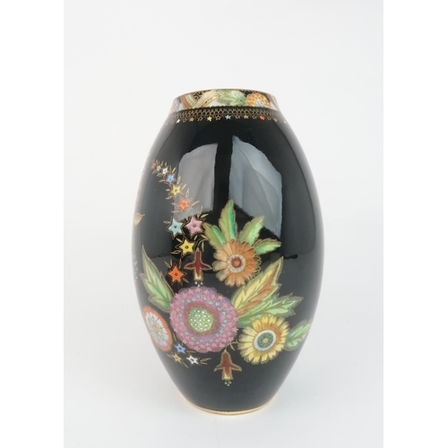 2156 - A CARLTON WARE PERSIAN FLOWER PATTERN VASEwith black ground, pattern no. 3893, 20cm high... 