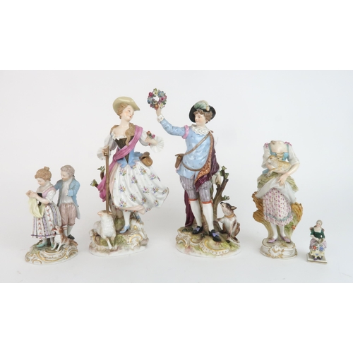 2197 - A PAIR OF LATE 19TH CENTURY MEISSEN PORCELAIN FIGURESof a shepherdess and companion, no. 1305 and 13... 