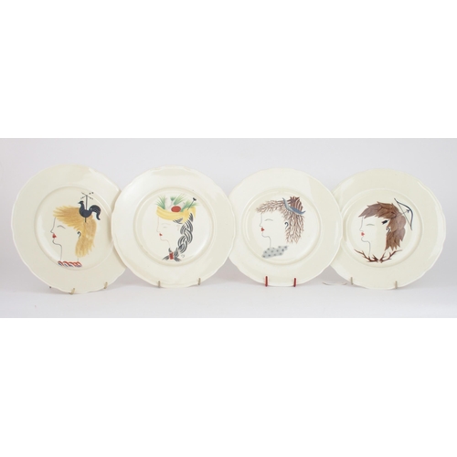 2215 - COLETTE GUEDEN (1905-2001) FOR PRIMAVERAFour plates each printed and painted with a woman's profile,... 