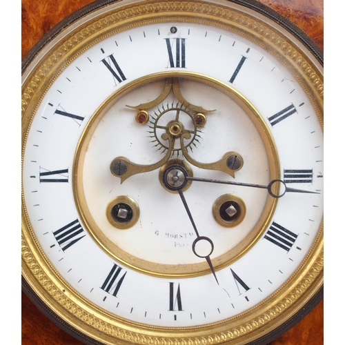 2229 - AN UNUSUAL MARBLE AND BURR WALNUT CLOCKthe white dial with roman numerals, the movement stamped with... 