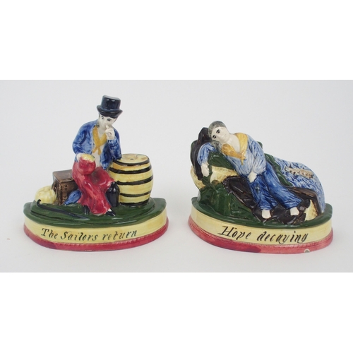 2239 - TWO RARE FIFE POTTERY FIGURESone titled The Sailors Return, 4.5cm high the other Hope Decaying (Alex... 
