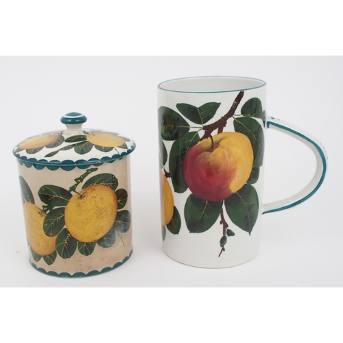 2242 - A PAIR OF ROBERT HERON AND SONS WEMYSS CANDLESTICKSpainted with apples, 30c high, a similarly painte... 