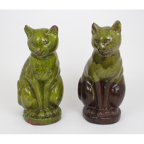 2245 - TWO EWENNY POTTERY CATSboth modelled seated, one with Llon lygod nlle ni bo cath (Happy mice where t... 