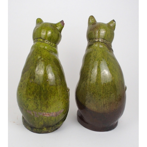 2245 - TWO EWENNY POTTERY CATSboth modelled seated, one with Llon lygod nlle ni bo cath (Happy mice where t... 