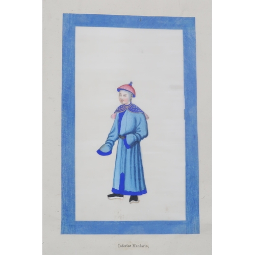 2352 - AN ALBUM OF TWELVE CHINESE PITH PAPER PAINTINGSpainted in gouache and ink, depicting personages from... 