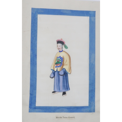 2352 - AN ALBUM OF TWELVE CHINESE PITH PAPER PAINTINGSpainted in gouache and ink, depicting personages from... 