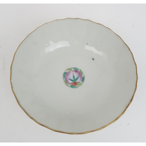 2357 - SEVEN CANTONESE CERAMICS comprising; four bowls and covers, an octagonal dish and octagonal tea bowl... 