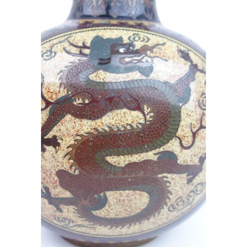 2361 - A JAPANESE CLOISONNE GLOBULAR VASE decorated with red capped cranes amongst a pine tree and a dragon... 
