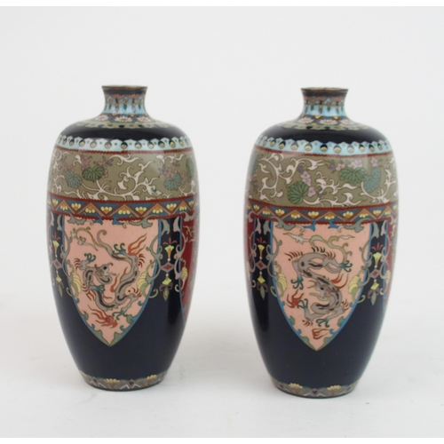 2363 - A PAIR OF JAPANESE CLOISONNE BALUSTER VASES BY OTA JIN'NOE (1858-1907)decorated with stiff leaf lapp... 