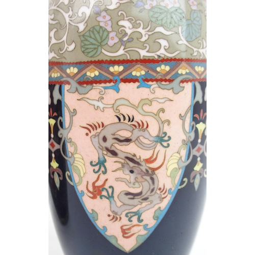 2363 - A PAIR OF JAPANESE CLOISONNE BALUSTER VASES BY OTA JIN'NOE (1858-1907)decorated with stiff leaf lapp... 