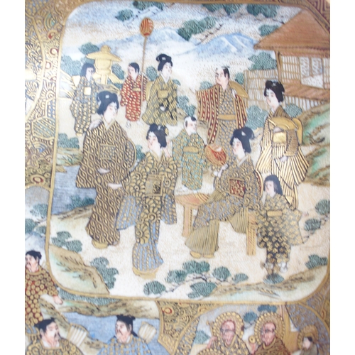 2371 - A SATSUMA BOWLpainted with panels of gods, warriors and geisha, signed, Shozan, 15.5cm diameter, a s... 