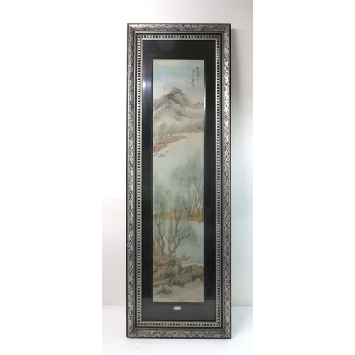 2376 - A SET OF FOUR SHANGHAI SILK EMBROIDERED LANDSCAPE PICTURES  within glazed and moulded frames, with r... 