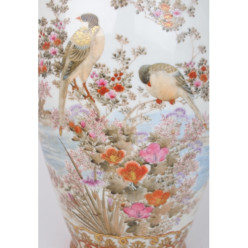 2386 - A LARGE KUTANI BALUSTER VASE painted with birds amongst scrolling foliage, signed, 45cm high and a p... 