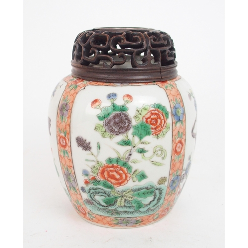 2393 - A CHINESE FAMILLE ROSE/VERTE JAR painted with panels of insects amongst foliage and within ice crack... 