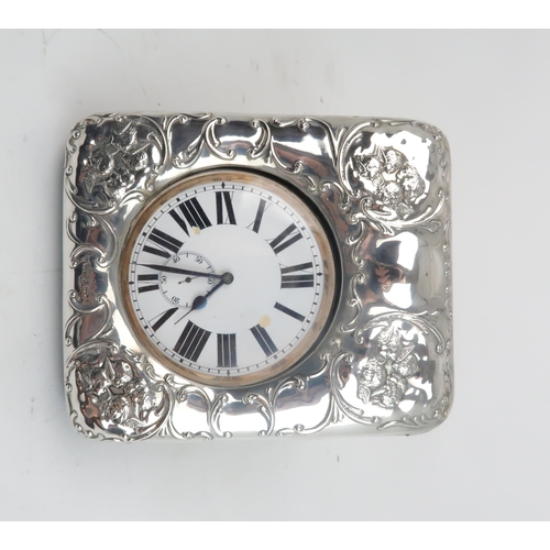 2459 - A SILVER MOUNTED CASED TRAVELLING TIMEPIECEthe case by Walker & Hall, Sheffield 1903, the leathe... 