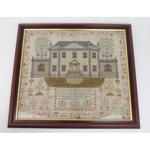 2566 - A STRIKING LATE-GEORGIAN NEEDLEWORK SAMPLERWith a well-executed depiction of a country house, over t... 